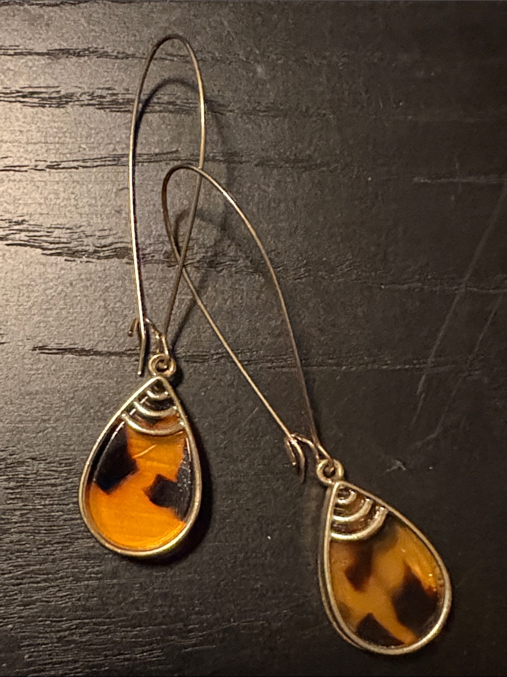 Tortoiseshell Teardrop Dangle Earrings - Brown/Gold